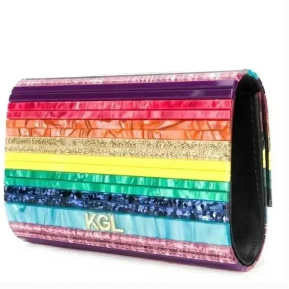 Kurt Geiger London Party Multi Stripe Rainbow Glitter Envelope Clutch RARE - Picture 3 of 13